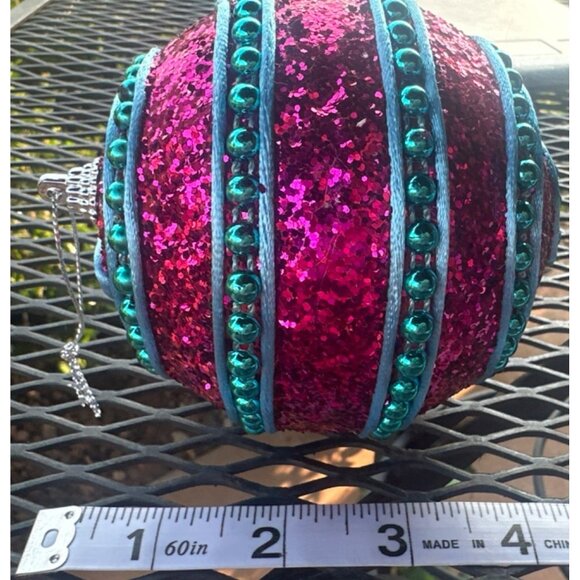 Lot of 3 Styrofoam Ball-Shaped Ornaments Teal Blue and Pink Sequins & Beads 4" - Picture 10 of 11